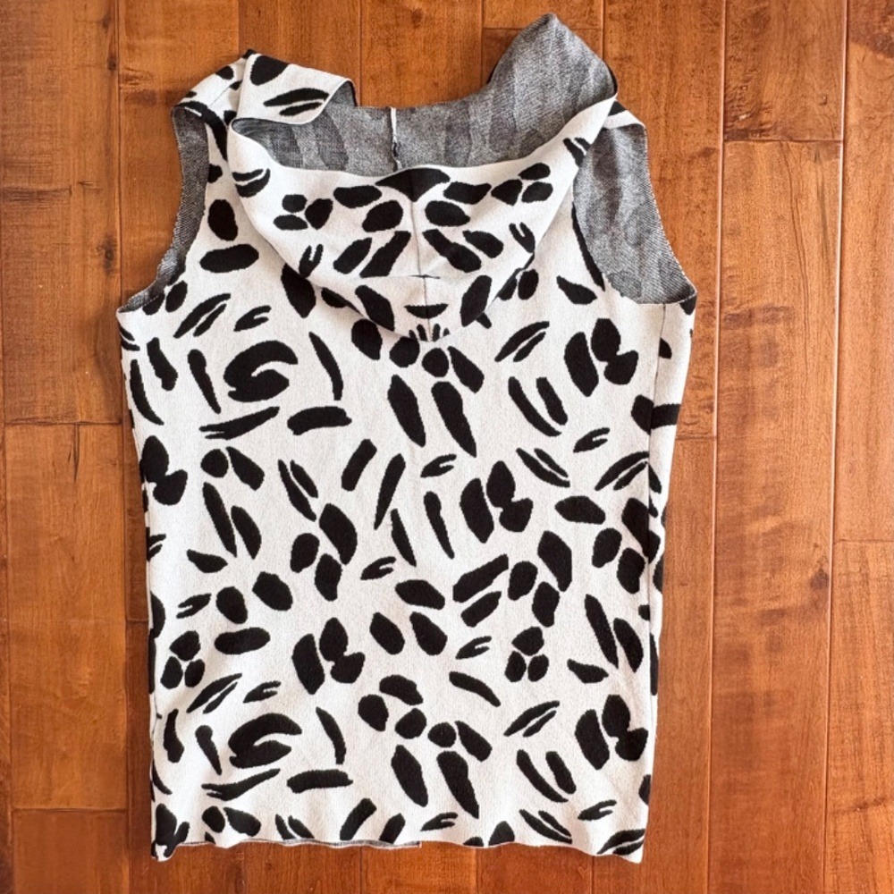 Sioni Womens‎ Black White Abstract Animal Print Hooded Knit Vest Cardigan Large - Picture 8 of 10